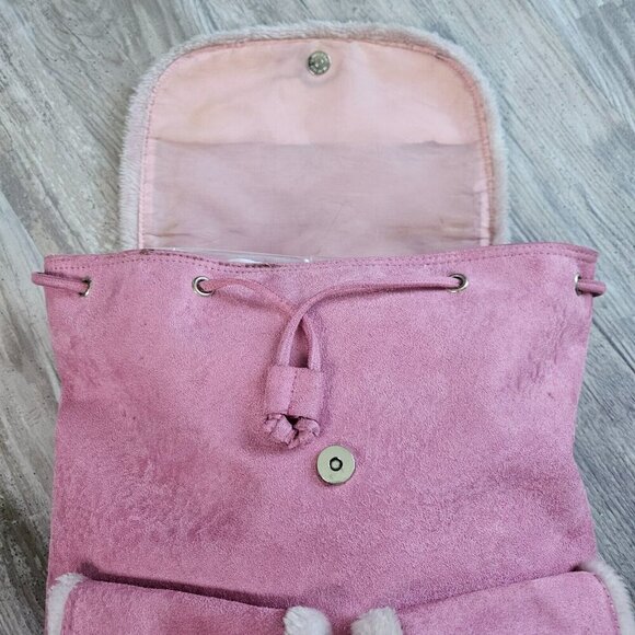 Supergirl Pink Faux Suede Backpack W/ Rhinestone Logo Furry Trim Bling Superhero - Picture 13 of 16